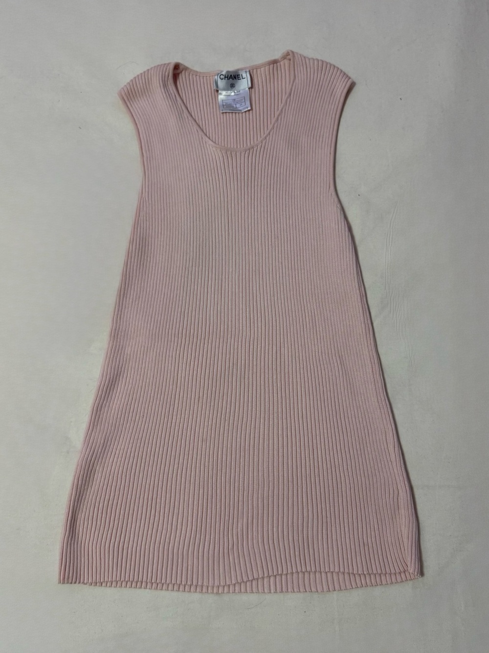 Vintage CHANEL Light Pink Ribbed Sleeveless Tank Top